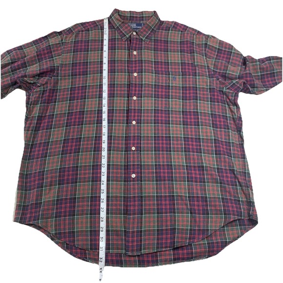 Polo Ralph Lauren Elliott Mens XL Red Green Plaid Flannel Shirt Pony Logo Casual - Picture 6 of 7
